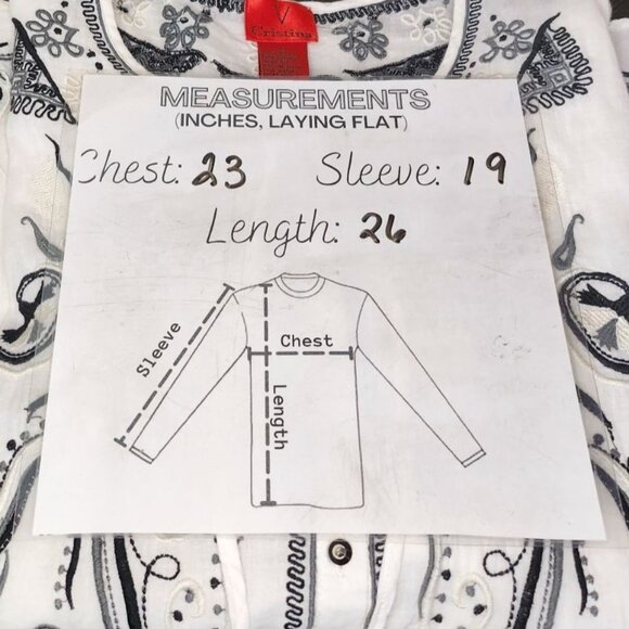 V Cristina Tunic Top, Women's Button Up White with Navy Embroidery, Three-Quarte - Picture 8 of 8